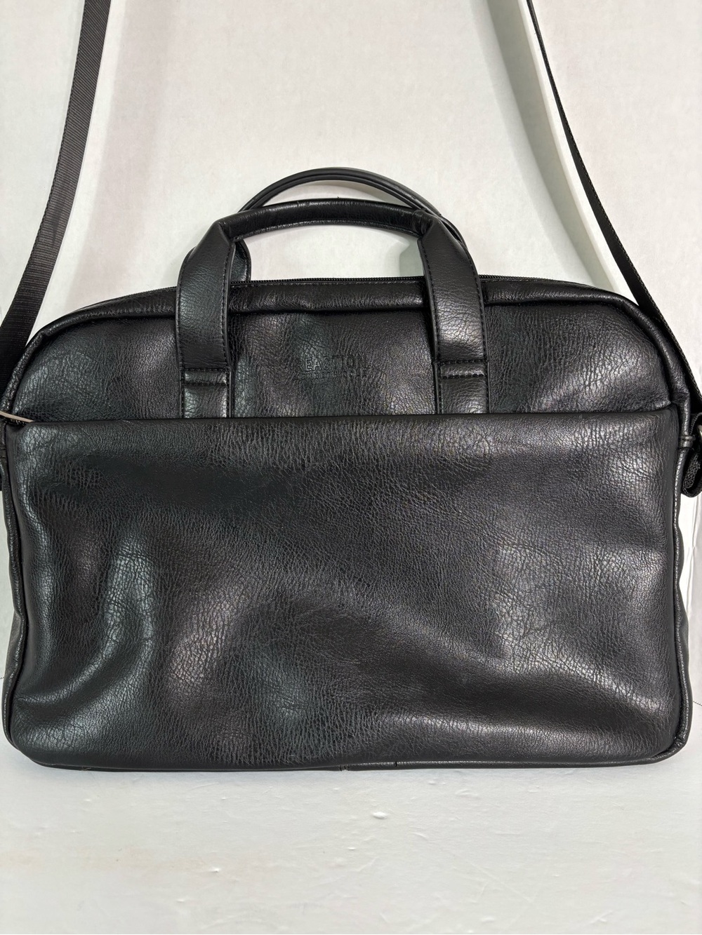 Classic Black Faux Leather Laptop Briefcase with Shoulder Strap
